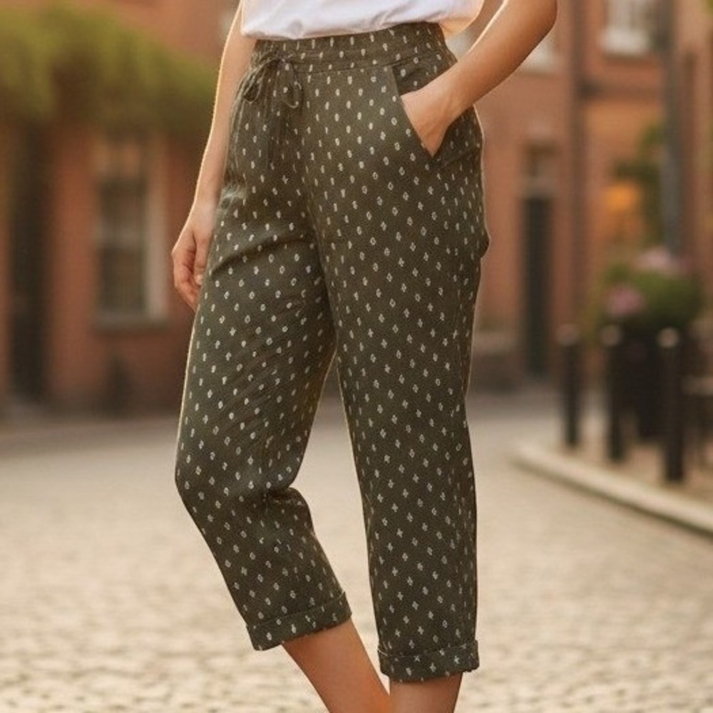 NWT Garnet Hill Drawstring Waist Cuffed Cropped Pants XL Lightweight Comfort
